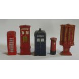 Dinky Toys accessories comprising twenty four telephone boxes, five Police boxes, two ticket