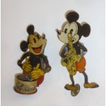 Two Mickey Mouse band items, two dimensional tinplate, comprising drummer with spring drumming