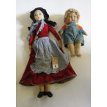 A Norah Wellings costume doll in Welsh national dress, with black felt hat, red velvet stitched