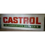 A Castrol "Lubrication Service" sign, painted aluminium with Castrol logos, 24" x 72"