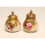 TWO ROYAL WORCESTER CHINA POT POURRIS, 1914 and 1918, of lobed globular form with matched cover