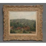 FRENCH SCHOOL (19th/20th Century), Rural Village Scene, oil on board, indistinctly signed, 12 1/2" x
