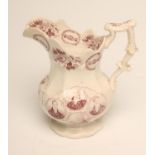 AN EARTHENWARE "REFORM" JUG, 1832, of fluted baluster form with angular scroll handle, printed in