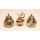 A MATCHED HARLEQUIN PAIR OF ROYAL WORCESTER CHINA POT POURRIS AND COVERS, c.1906, of lobed