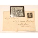 A 1929 STAMP, 9th Postal Union Congress, 1 black, together with a Penny Black (1841?) "G-L", post