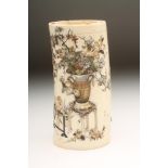 A JAPANESE IVORY SHIBAYAMA TUSK VASE AND COVER, Meiji period, the sectional tusk inlaid with natural