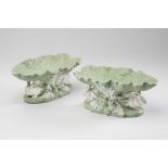 A PAIR OF MINTON GLAZED PARIAN DESSERT DISHES, c.1870, each modelled as a celadon glazed lettuce