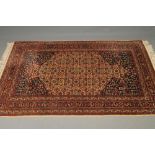 A PERSIAN HERATI PATTERN WOOL RUG, the ivory ground central medallion with repeating floral pattern,