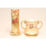 A ROYAL WORCESTER CHINA PRESENTATION BLUSH IVORY LOVING CUP, c.1900, of slightly waisted cylindrical