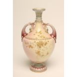 A VICTORIAN ROYAL WORCESTER CHINA "PRISMATIC ENAMELLED" VASE of baluster form with fluted neck,