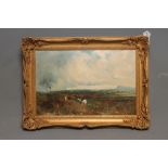 BRITISH SCHOOL (19th Century), Cattle Drover on Horseback in Lowland Landscape, oil on canvas,