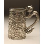 A CHINESE/CANTON SILVER MUG, Kecheong (1840-1870), of tapering cylindrical form with hollow "S"