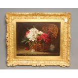 ENGLISH SCHOOL (19th Century), Still Life with Basket of Rhododendrons, oil on canvas, unsigned, 20"