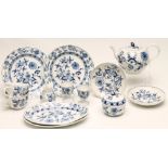 A MEISSEN PORCELAIN MATCHED BREAKFAST SET FOR TWO, various dates, painted in underglaze blue with