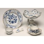 A COLLECTION OF MEISSEN PORCELAIN, 19th century, painted in underglaze blue with flowers, comprising