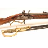 A GOOD REPRODUCTION BAKER RIFLE, with 31 1/4" smooth bore barrel, brass front sight, leaf rear