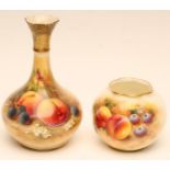 A ROYAL WORCESTER CHINA BUD VASE, c.1931, of baluster form, painted in polychrome enamels by