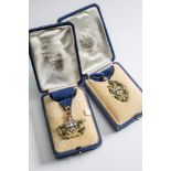 OF LOCAL INTEREST - A pair of Keighley Mayoral 9ct gold and enamel jewels, the three stag's head