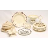 A COLLECTION OF LEEDS AND OTHER CREAMWARE, late 18th century and later, comprising a puce and