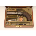 A DOUBLE BARRELLED OVER & UNDER PERCUSSION PISTOL by W. Jackson, London, with 3 3/8" barrels, twin