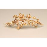 AN EDWARDIAN SEED PEARL SPRAY BROOCH, the flowering branch set with numerous small pearls to a