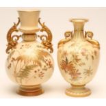 A LATE VICTORIAN ROYAL WORCESTER BLUSH IVORY CHINA VASE, 1893, of ovoid form with fluted waisted