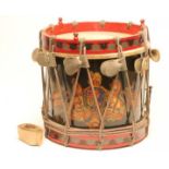 A ROYAL AIR FORCE DRUM, early-mid 20th century, bearing Royal coat of arms with Air Force banners,