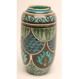 A BURMANTOFTS EARTHENWARE VASE, early 20th century, of rounded cylindrical form painted in shades of