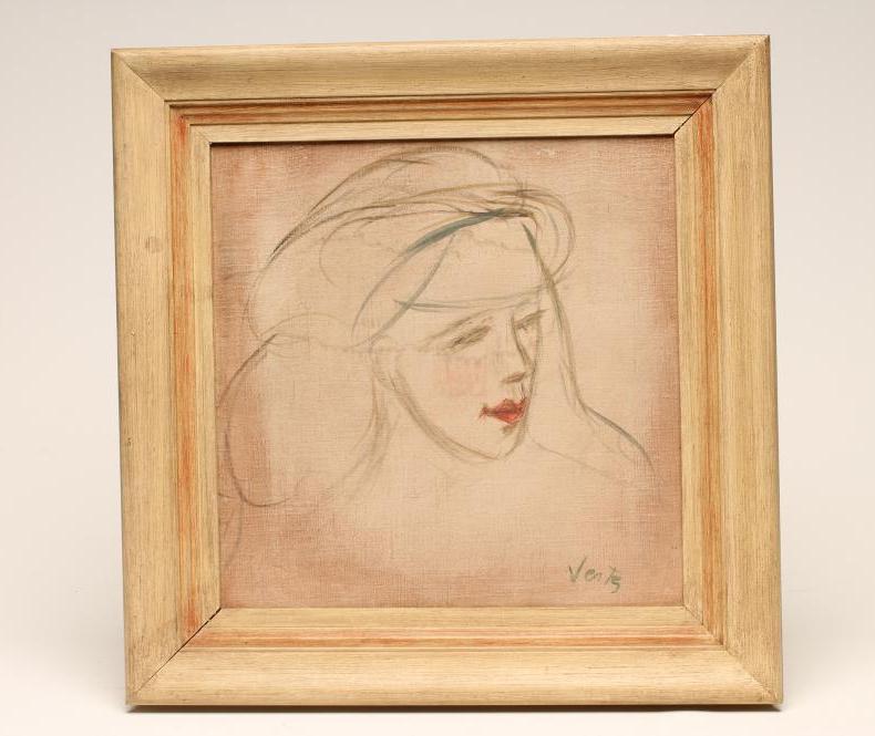 MARCEL VERTES (Hungarian 1895-1961), A Young Woman, bust portrait, watercolour sketch on canvas,