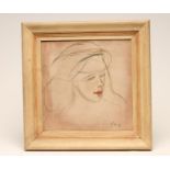 MARCEL VERTES (Hungarian 1895-1961), A Young Woman, bust portrait, watercolour sketch on canvas,