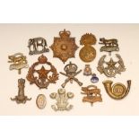 FIFTEEN BRITISH MILITARY BADGES comprising twelve cap badges and three enamelled buttonhole