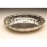 A SILVER STRAWBERRY DISH, maker Gorham, stamped Sterling, of shaped circular form, engraved with