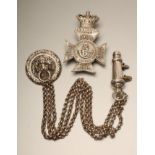 KING'S ROYAL RIFLE CORPS OFFICER'S SILVER DRESS WEAR, comprising a crossbelt plate, lion boss,