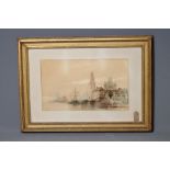 PAUL MARNY (1829-1914), Continental Harbour Scene, watercolour and pencil, signed, 15" x 25", gilt