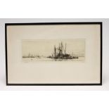 WILLIAM LIONEL WYLLIE (1851-1931), Unloading on the Medway, etching, signed in pencil and numbered