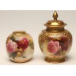 A ROYAL WORCESTER CHINA POT POURRI AND COVER, 1918, of lobed globular form, painted by E.M. Fildes