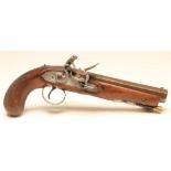 A FLINTLOCK PISTOL, early 19th century, with 6" octagonal damascus barrel, front and rear sight,