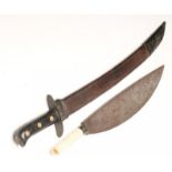 A DUTCH KLEWANG, with 17 3/4" fullered blade, composite grip and leather scabbard, 24 1/2" long,