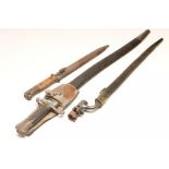 AN 1856 PATTERN BAYONET, with 23" yataghan blade, leather scabbard and leather frog, 28 1/4" long,