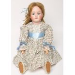 A Heinrich Handwerck bisque head crying doll with blue glass sleeping eyes, open mouth and teeth,