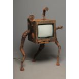 A "Wacky" television set, conceived by Paul Badham, and commissioned by ITV, 1990's, with rust