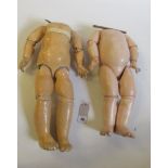 Two French composition jointed doll bodies, mid to late 19th century, 18 1/2" and 17" high, unmarked