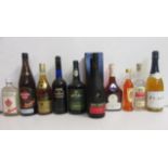 One bottle Remy Martin V.S.O.P. Champagne Cognac, boxed, and nine various bottles and part bottles