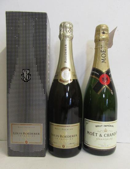 One bottle Moet & Chandon Brut Imperial, one bottle Louis Roederer Brut Premier (boxed) (2)