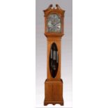 AN OAK CHIMING LONGCASE, c.1900, the three train movement with anchor escapement striking on