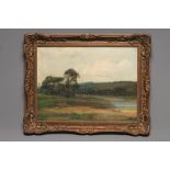 KERSHAW SCHOFIELD (1872-1941), River Landscape with Cattle Grazing, oil on canvas, signed, 18" x