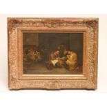 J.T. TOWNE (19th Century?), Dutch 17th Century Tavern Scene, oil on panel, signed, 10" x 15", gilt