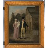 AMERICAN (?) NAIVE SCHOOL (Early 19th Century), Portrait of a Family Group before a House, oil on
