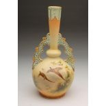 A GRAINGER & CO. WORCESTER PORCELAIN BLUSH IVORY PERSIAN STYLE VASE, late 19th century, with