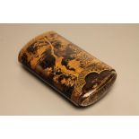 A CHINESE TORTOISESHELL CIGAR CASE, of typical rounded oblong form, the outer slide gilded with